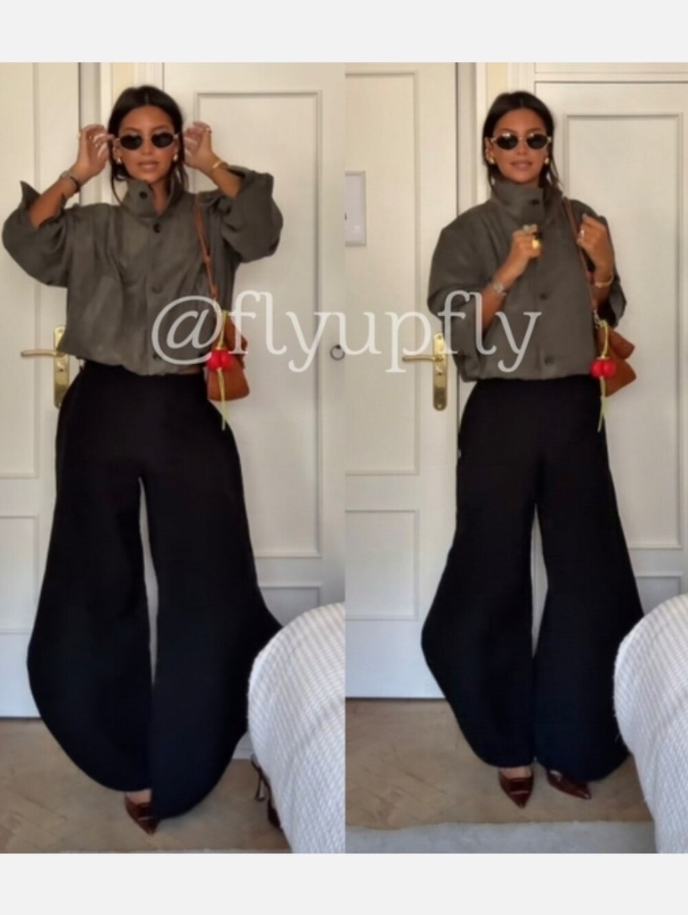 ZARA WIDE LEG PANTS WITH VENTS BLACK SIZE XL